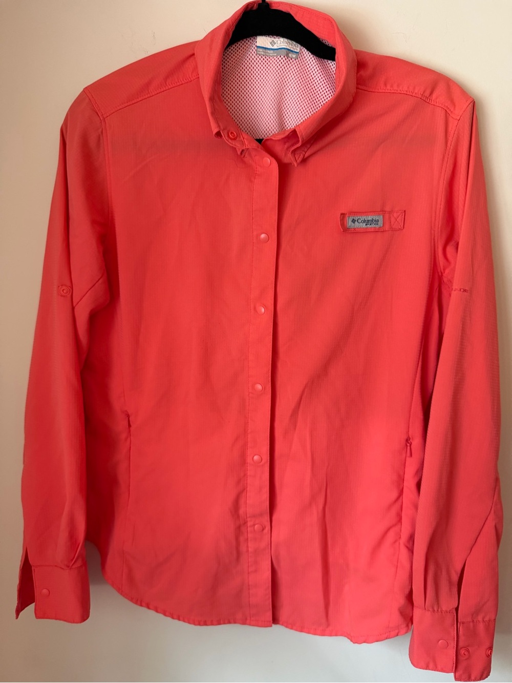 Columbia PFG Women’s Medium Coral Fishing Shirt Vented Omni-Shade Long Sleeve EU
